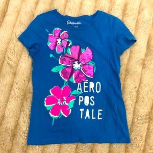 Aeropostale Spring Flower Blue Short Sleeve Tee